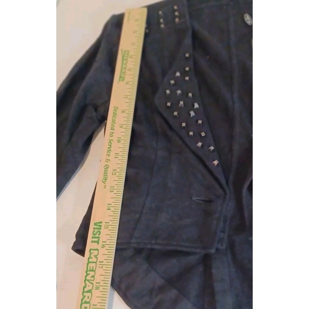 S Line Black Studded Moto Jacket Edgy Asymmetrical Cropped Blazer Women's M - Picture 8 of 9
